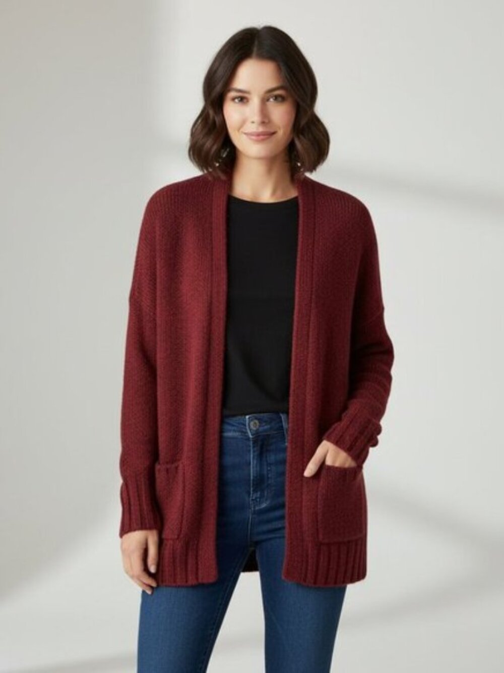 Talula Aritzia Women's Lenox Cardigan Sweater Knit Cashmere Wool Burgundy